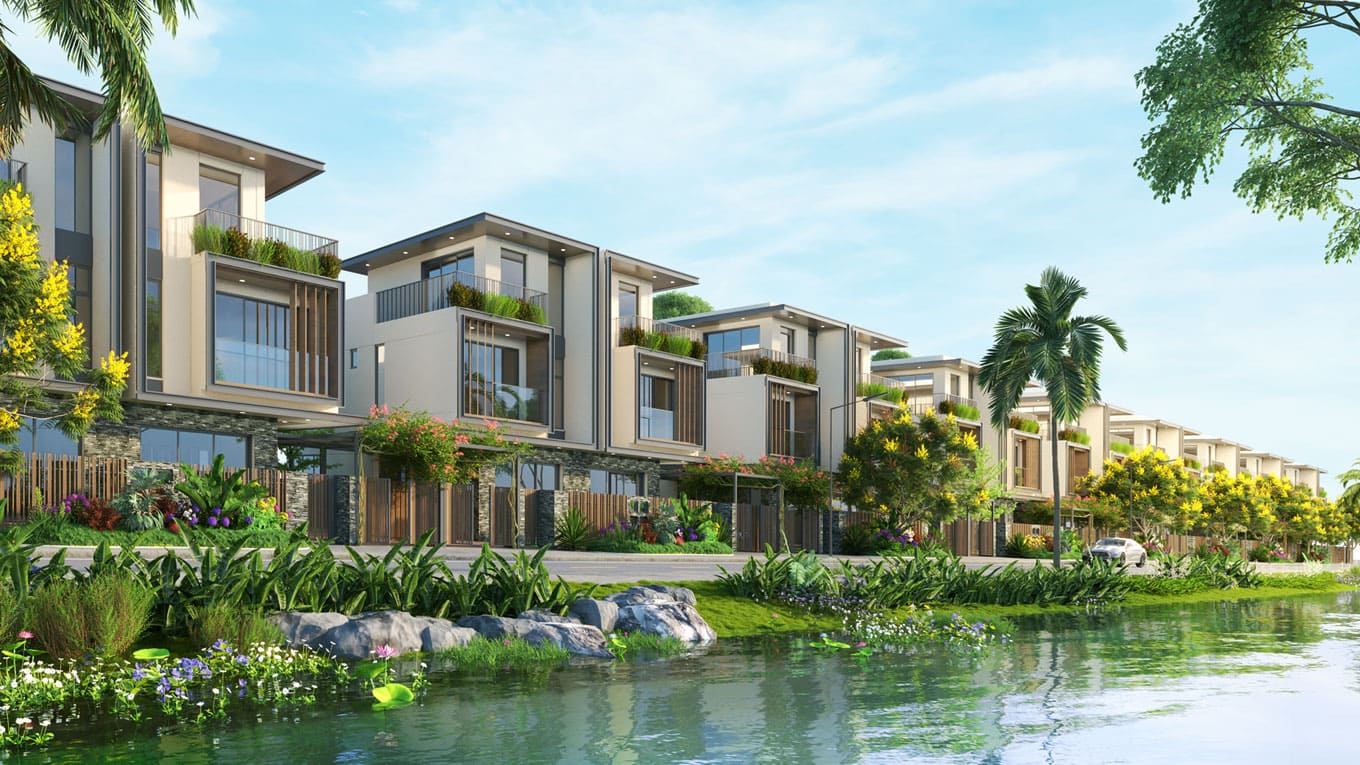 Hình ảnh phối cảnh villa ven kênh tại Khu đô thị Lahome Bến Lức.
